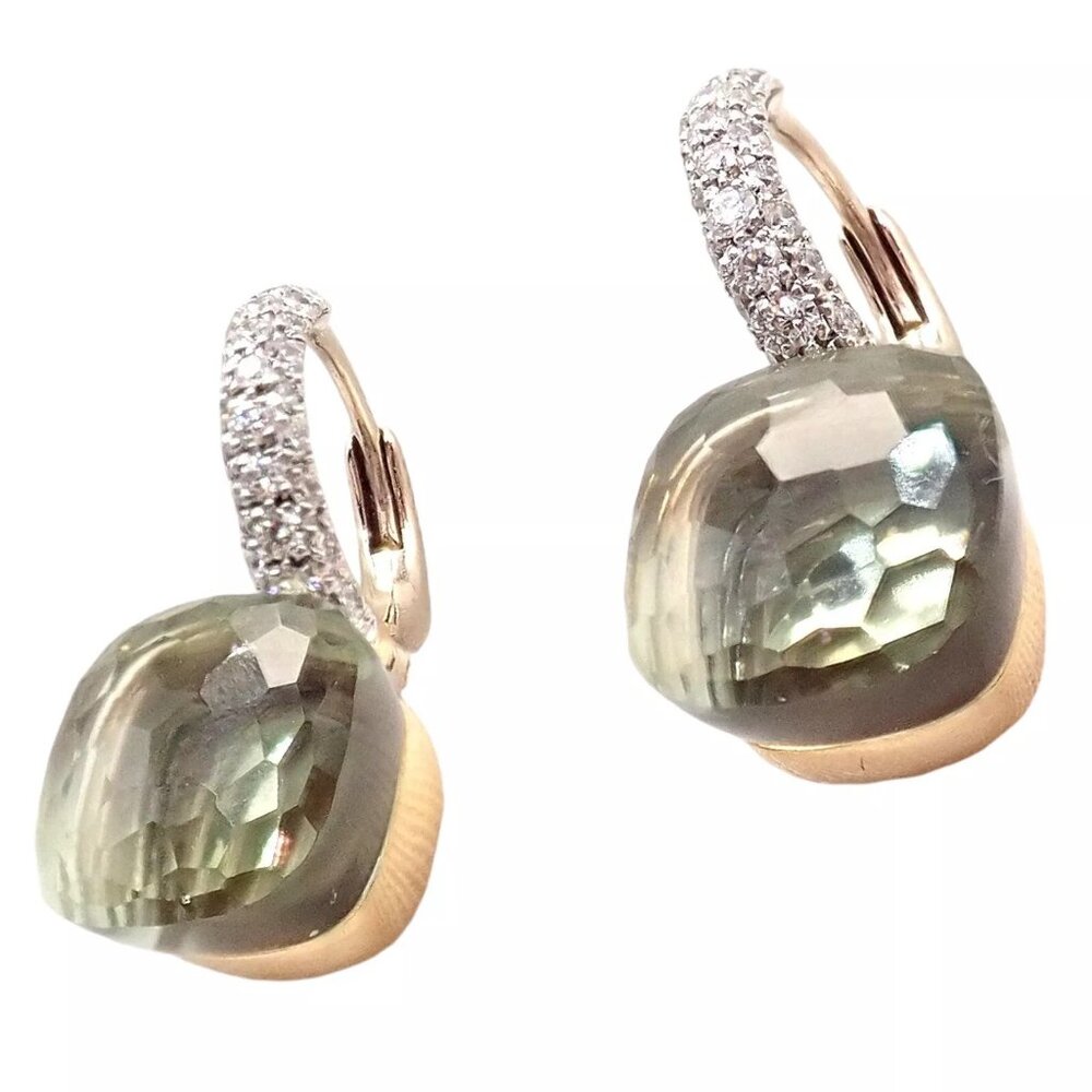 Authentic! Pomellato Nudo 18k Rose + White Gold Diamond Prasiolite Earrings - Picture 6 of 10